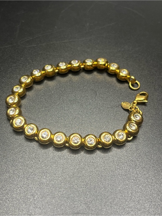 Monet Jewelry - Vintage Monet Gold Tone Crystal Tennis Bracelet Signed Bezel Set Rhinestones